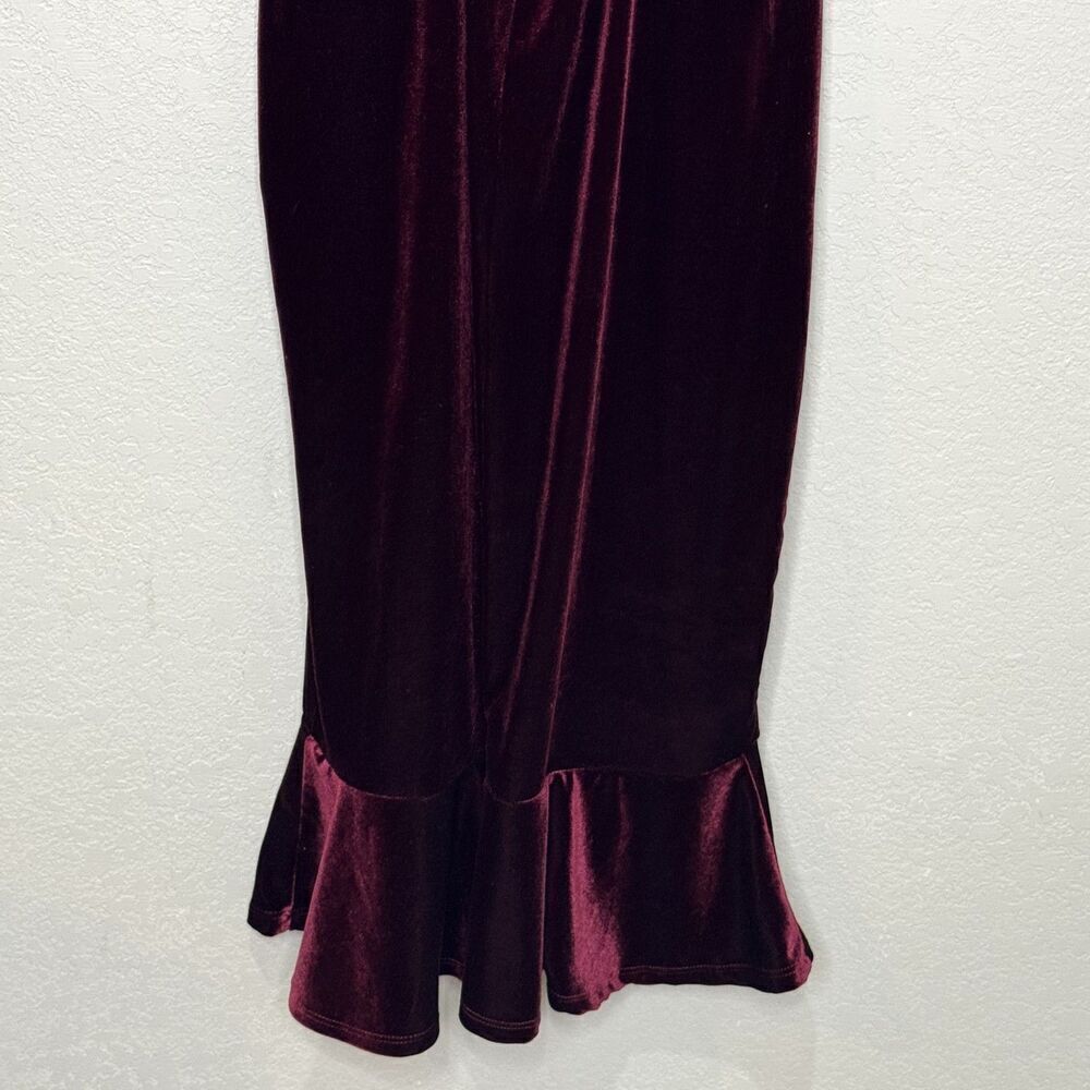 Superfoxx Dress Medium Burgundy Velvet Halter Ruffle Midi Party Evening Lace Up - Picture 11 of 11